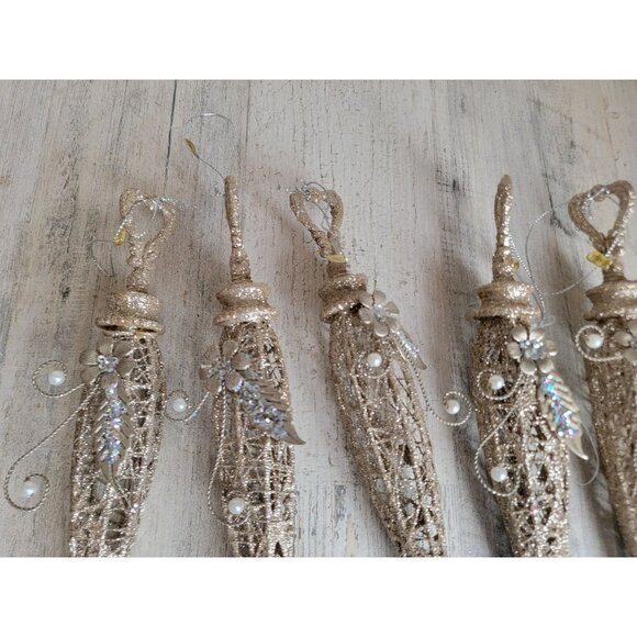 Flower pendant abstract glitter ornament Xmas set unique - Picture 3 of 6